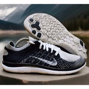 Nike Free 4.0 Flyknit Women's Size 8 Panda Running Shoes Sneakers Black White